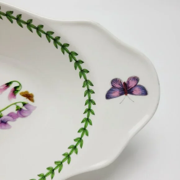 Portmeirion Botanic Garden Handled Oval Baker 15" Sweet Pea Pink Purple Floral